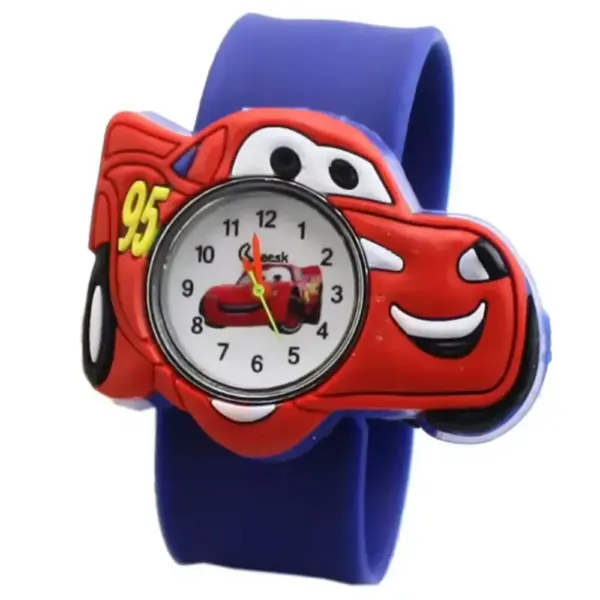 Hot Selling Children Watch Boy Cartoon Car Clock Silicone Tape Patted Table Students Lovely Cool Child Gift Boy Kids Watches Toy