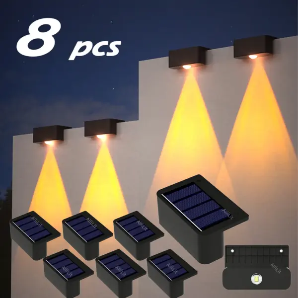 LED Solar Wall Lamps IP65 Waterproof Stair Light Outdoor Lighting Fence Porch Decorative Lamp Step Fence Yard Garden 1~8pcs