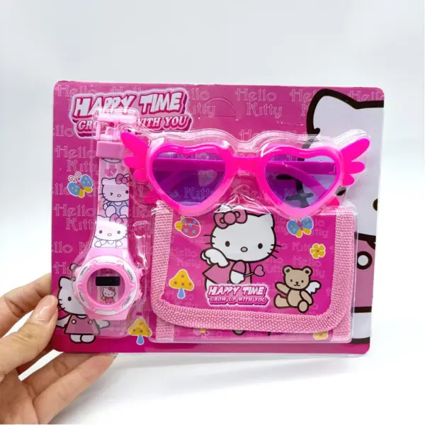 Hello Kitty Children WatchWalletGlasses Set Cartoon Digital Watch Kids Boys Girls Kindergarten Elementary School Student Gift