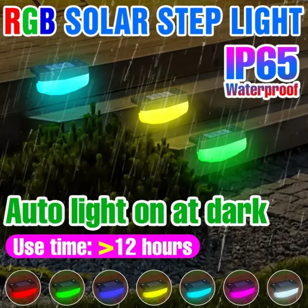Led RGB Solar Light Step Lamp Outdoor Decor Stair Lights Garden Yard Waterproof Sunlight Solar Powered Landscape Lamps Portable