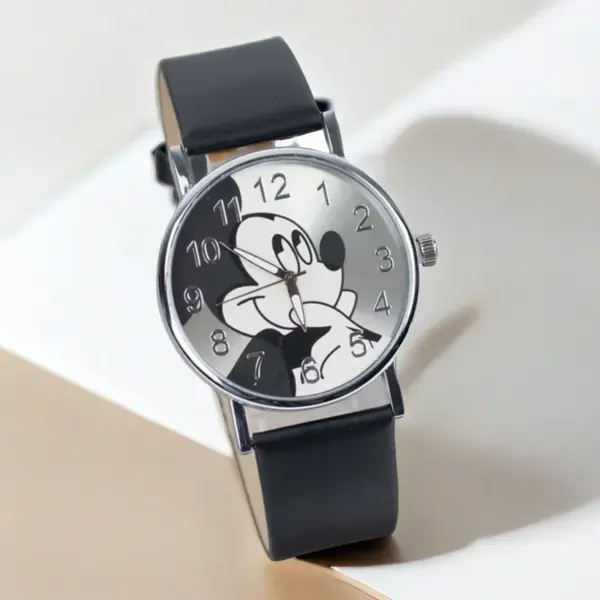 Disney Mickey Children's Watches For Kids Leather Strap Ladies Quartz Clock Student Watch for boy girl birthday gift