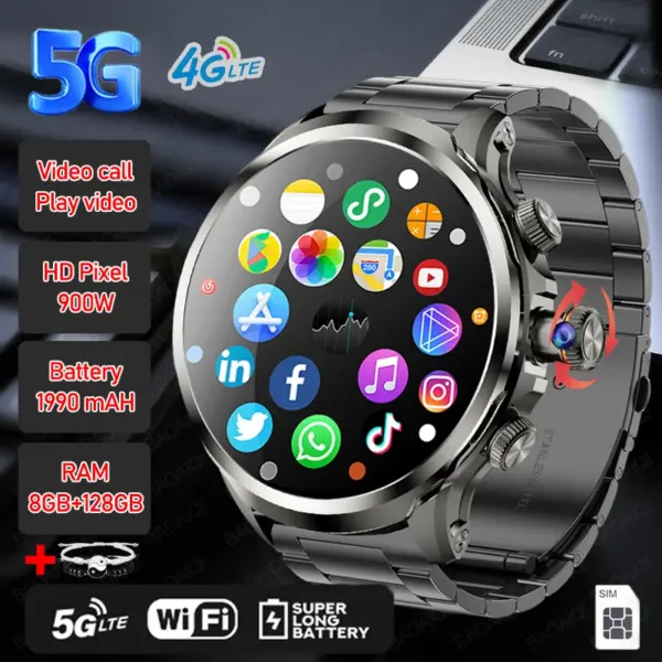 5G/4G Full Netcom Smart Watches 680*680 AMOLED 8GB+128GB RAM 1880mah Battery 900W Camera GPS WIFI Google APP Download Smartwatch
