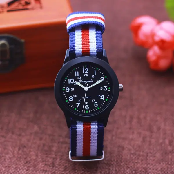 Fashion Women Man Canvas Color Stripes Strap Watches Children 24 Hours Quartz Luminous Pointer Students Cool Waterproof Watches