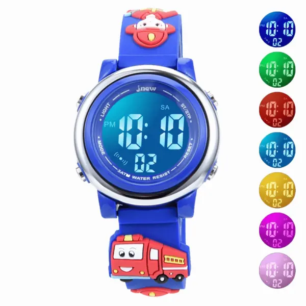 UTHAI Children's Sports Electronic Watch Cartoon Firefighter 3ATM Waterproof Alarm Clock Kids Boy Student LED Wristwatches gift