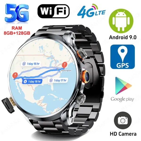 5G/4G Full Network Smart Watch 1.95 inch Big Screen HD Video Call 8GB+128GB RAM Smartwatch Google Play WIFI GPS Sim Card Android