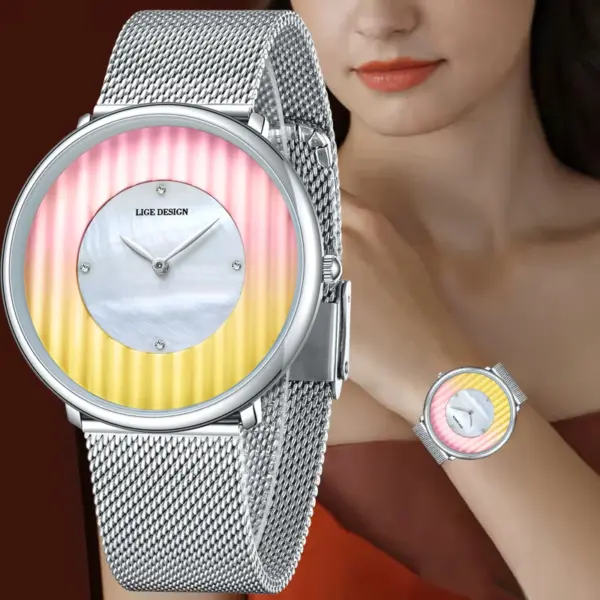 LIGE Creative Gradient Dial Watch Women Fashion Waterproof Women's Quartz Wristwatches Top Brand Luxury Women's Bracelet Watch