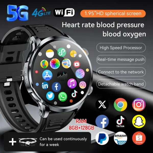 5G/4G Full Netcom Android 9.0 Smart Watch 680*680 Amoled 1.95'' Screen Display GPS NFC WIFI Video Call 5MP Camera SIM Smartwatch