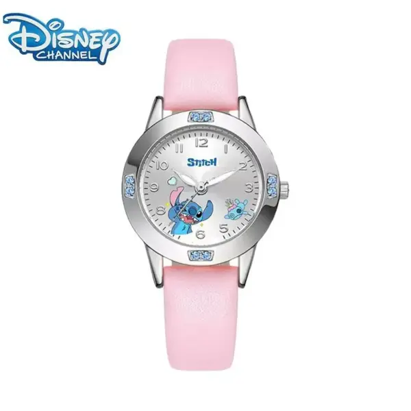 Disney Stitch Children's Watches Cartoon Dial with diamond Analog Quartz Watch PU strap Watches Boys Girls toys Birthday gifts