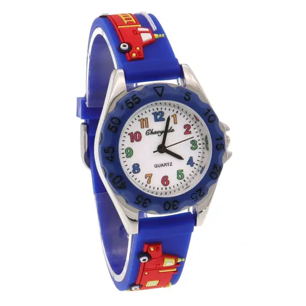 Chaoyada Fashion Cartoon Fire engine Fire truck Silicone Strap Watches Children Child Boys Girls Students Sports Cool Watches