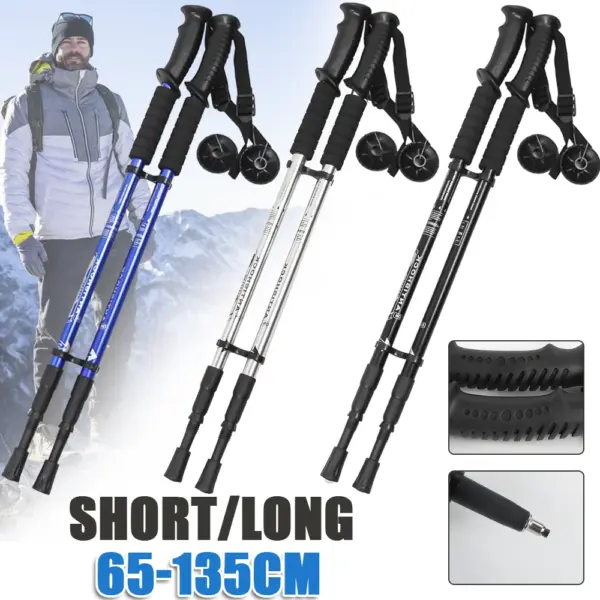 2pcs Outdoor Trekking Poles Walking Stick Retractable Climbing Crutch Aluminium Alloy Walking Cane Hiking Alpenstock 63-135cm