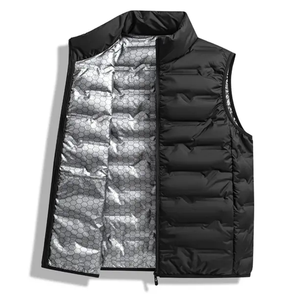 Outdoors Graphene Self-heating Down Vests Men Solid Windproof Pleated Winter Vests Classic Stand Collar Warm Waistcoats