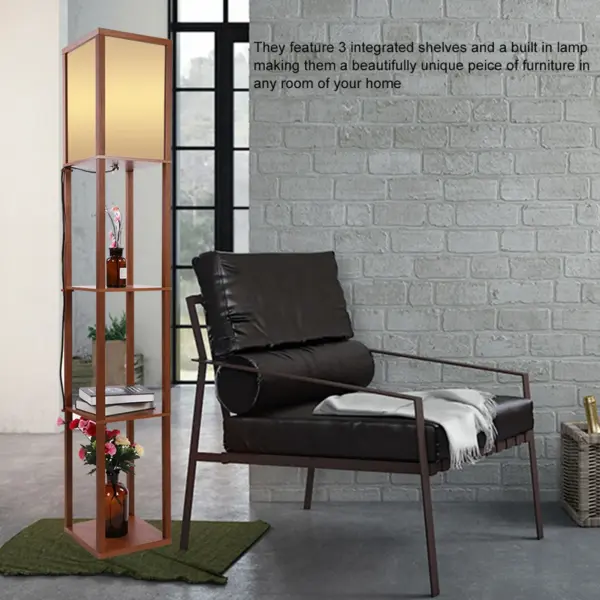 Floor Lamp Modern Oak Wooden Fabric Floor Lamp with Built In Shelving Units for Lounges Hallway Wooden Fabric Floor Lamp