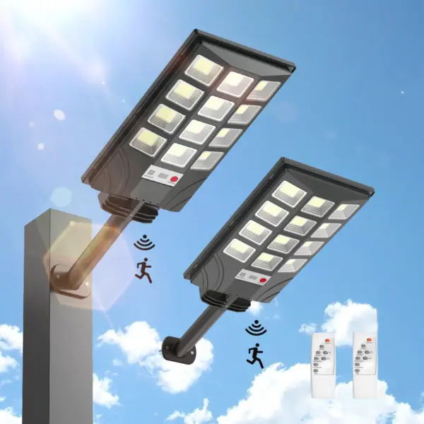 2PCS Solar Lights Outdoor 192LED Motion Sensor with Remote Waterproof Radar Induction Solar Street Lights for Yard Garden Garage