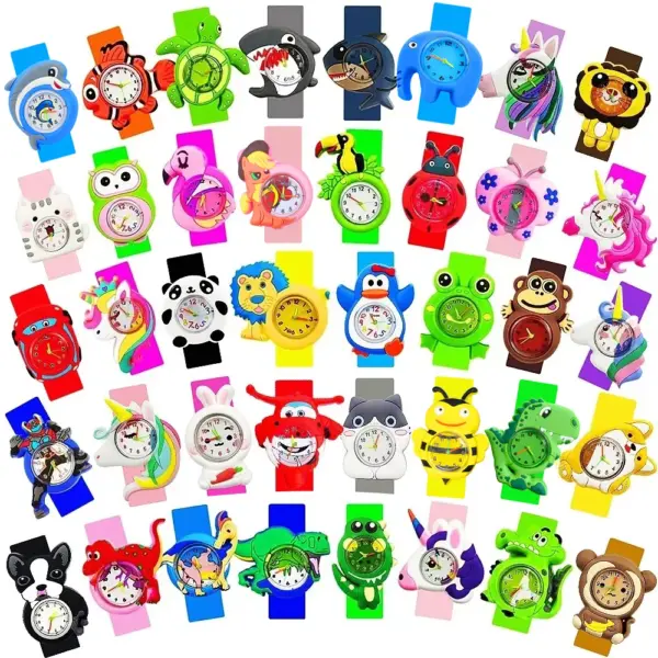 Cartoon Children Watches Baby Study Time Toy Bracelet Kids Slap Watch for Boys Girls Birthday Gift Clock （Free Stickers Battery）
