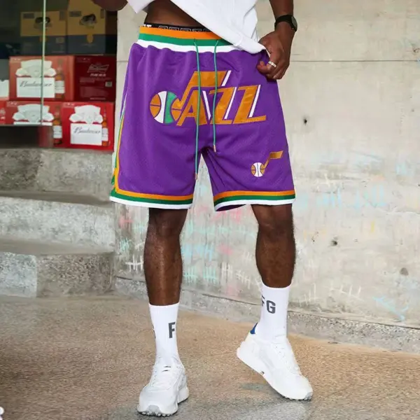 Exquisite and Personalized JUSTDON Jazz Team American Embroidery Mesh Design High Street Casual Summer Basketball Loose Shorts