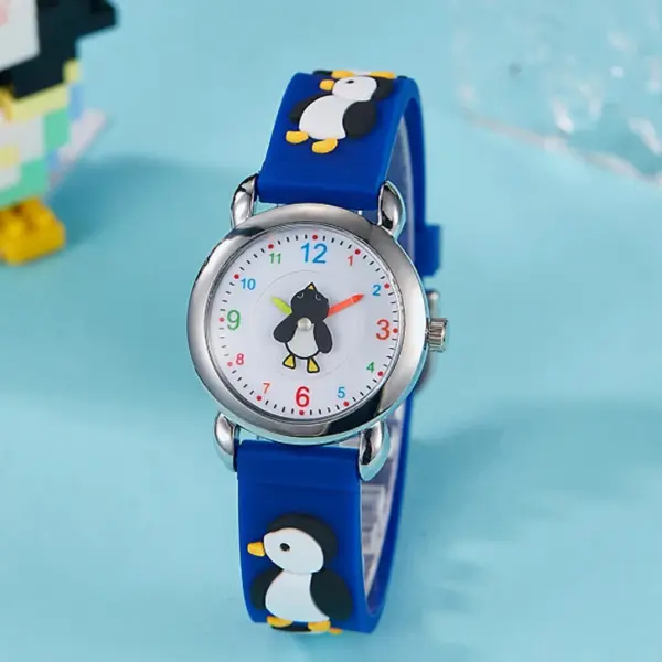 Cute Kids Silicone Watch with 3D Penguin Design Rotate Animal Second Hand Extra Battery Safe for Ages 3+Children Boys Girls Gift