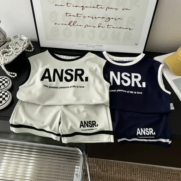 Korean Children Boys Tracksuit Summer Letter Kids Boys Vest Top+shorts Outfits Junior Boys Basketball Uniform Toddler Boys Suits