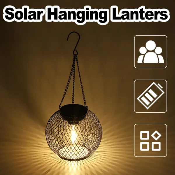 Solar Lantern Led Light 3000k Daylight Sensor Lights Outdoor Waterproof Garden Lamps Vintage Holiday Decoration Landscape Hollow