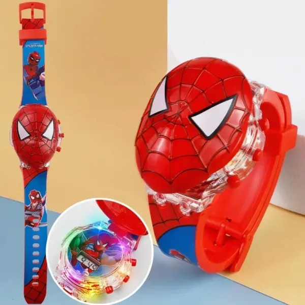 Spider Luminous Cartoon Children's Watch Boys Colorful Flash Light with Music Super Hero Kids Watch Party Gift Wristwatch Clock