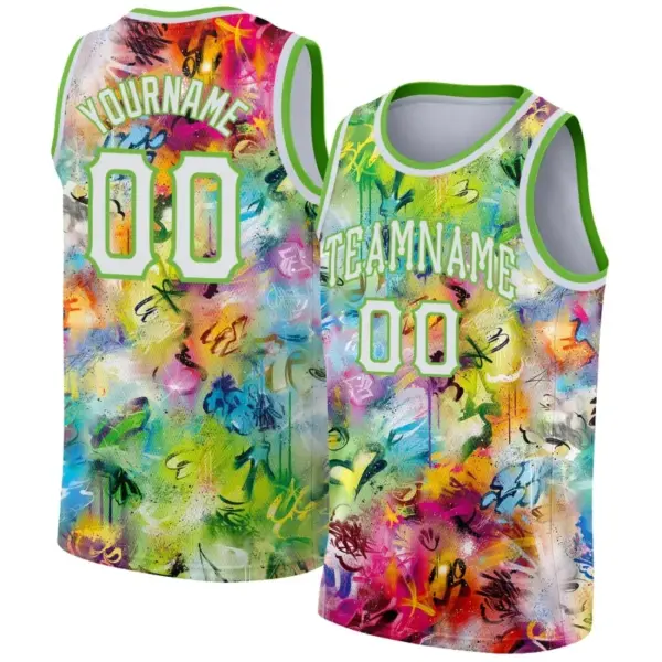 Colorful Leaf Geometry Basketball Pattern Tank Tops For Men Customized Name Numbers 3D Print Tees Summer Sports O-Neck Vest Tops