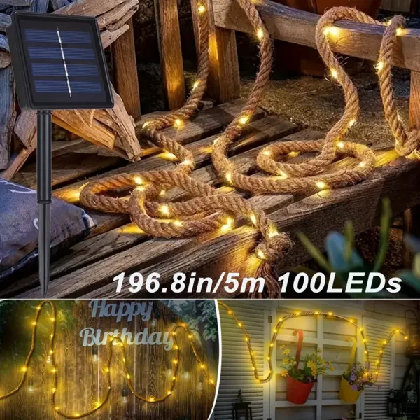 1/2PC 5M 100LED Solar Hemp Rope String Lights 8 Modes Fairy Garland Lamp Waterproof Outdoor Patio Lamp for Garden Camping Decor