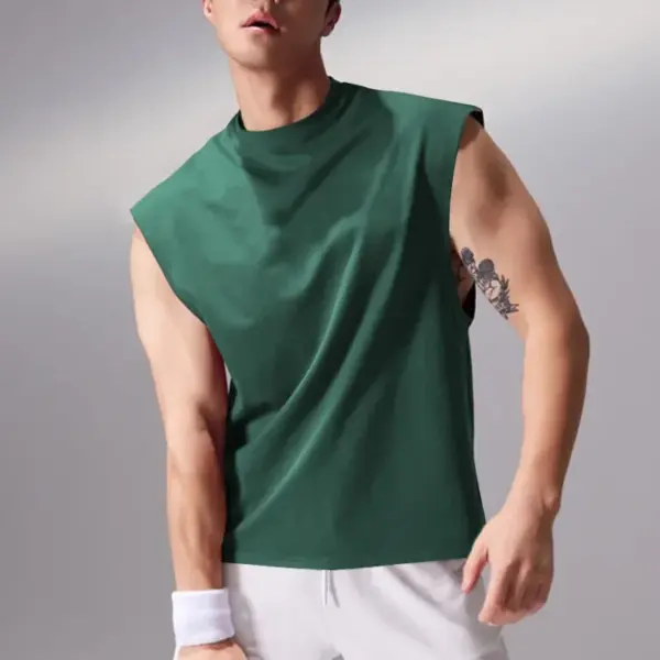 Men's Sport Vest Sleeveless T-shirt Fitness Clothing Quick Dry Breathable Loose Shoulder Basketball Running Training Suit Summer