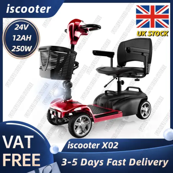 iscooter X02 Electric Mobility Scooter - 250W Power | 12Ah Battery | 5Mph Speed | 12Mi Range - One Size - Escooter Clinic