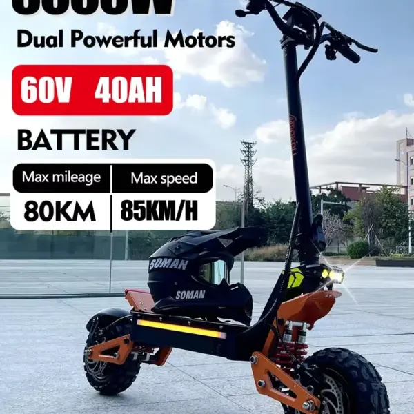 2025 New 6000W 60V 38V Dual Motor Electric Scooter Dual Suspension Shock Absorption Maximum Speed 95km/h 11 Inch Off-Road Tyres