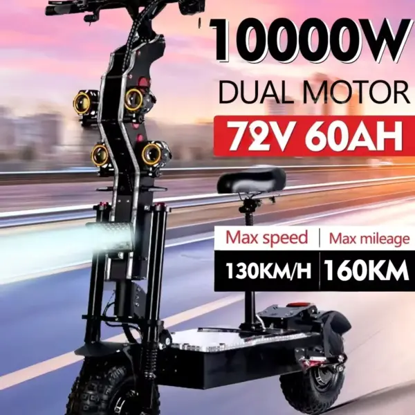 10000W 72V 13Inch Fast Adult Dual Motor Electric Scooter with Seat Hydraulic Braking E Scooter Trotinette Electrique