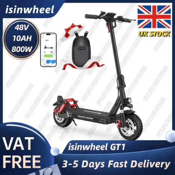 isinwheel GT1 Folding Electric Scooter 10" 800W 48V 10Ah - App Control