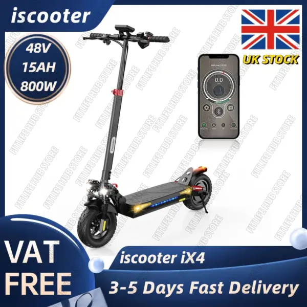 iScooter iX4 Electric Scooters Adult 10 Inches Off-road Honeycomb Tires, 45 km Long Range 48V 15Ah Fast E-Scooter 3 Speed Modes