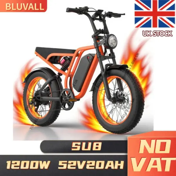 BLUVALL SU8 1200W E-Bike 48KM/H Speed SHIMANO 7-Speed 65KM PAS Range 20x4.0 Tires Hydraulic Electric two-wheeled motorcycle