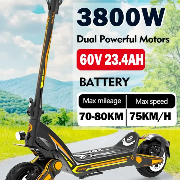 EU New Peak 3800W Dual Motor 60V 23ah Electric Scooter 11 Inch Tyres Max Speed 75 km/h Range 60-80km 5-7 Days Delivery
