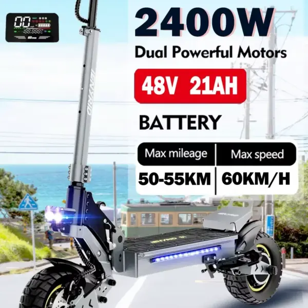 2025 EU new 2400w 48v 21ah electric scooter max speed 60km/h lcd display 10 inch tires fast delivery foldable electric scooter
