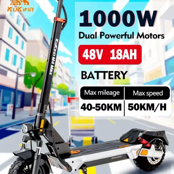 kukirin m4 max 2025 new 1000w 48v 18ah electric scooter max speed 45km/h dual hydraulic suspension foldable electric scooter