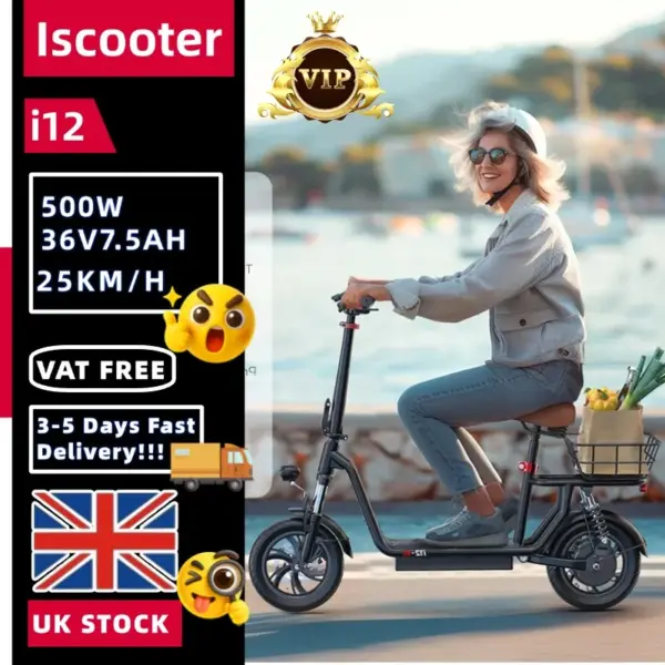 iScooter i12 Electric Scooter With seat And basket 12 Inch 500W Foldable Kick eScooter 36V 7.5Ah Max Range 35km Mobility Scooter
