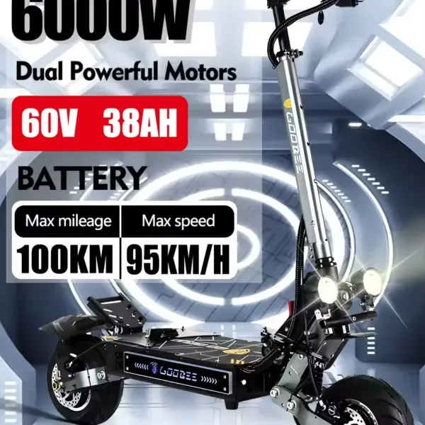 ZonDoo Pro 6000W 60V 38AH Dual Motor Electric Scooter Max Speed 95KM/H Max Mileage 90-110km 11 Inch Road Tyre Electric Scooter