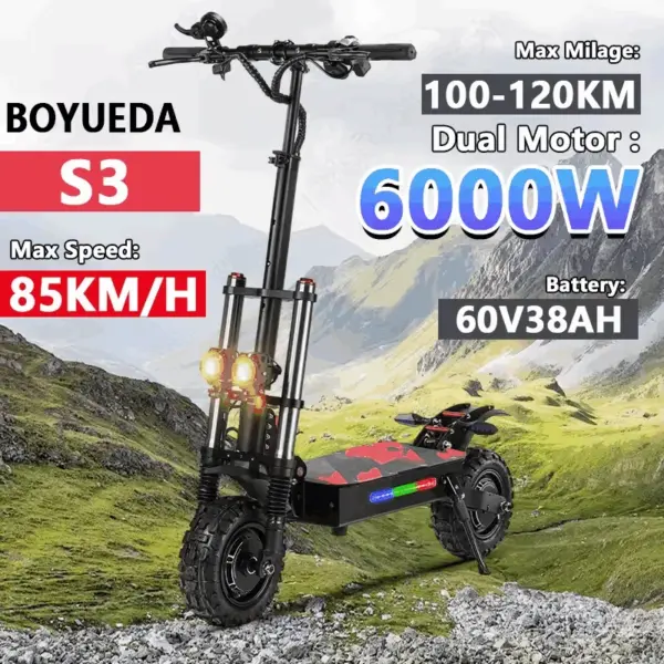Boyueda S3 6000w 60v 38ah electric scooter dual motor removable seat hydraulic shock absorption 11 inch off-road tyre escooter