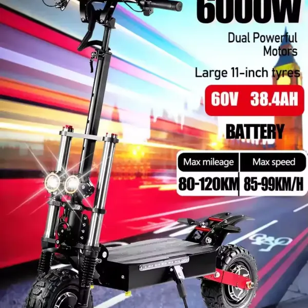2025 New 6000W 60v 38.4ah Dual Motor Electric Scooter Max Speed 85-99km/h 11 Inch Off-road Tyres EU Stock 5-7 Days Fast Delivery
