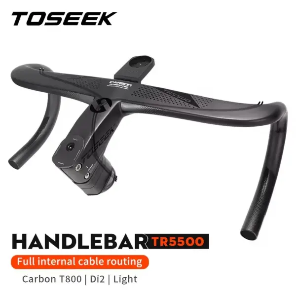 TOSEEK TR5500 Full Internal Cable Routing Road Bicycle Handlebar T800 Carbon Integrated Handlebar Di2 With Bike Computer Holder