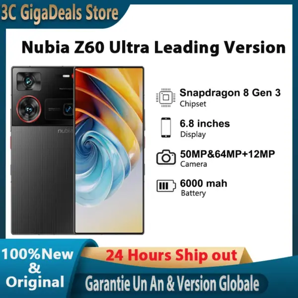 Nubia Z60 Ultra Leading Version, global Version, out-inch, 8 Gen Gen in mAh, 80W Charge, NFC,8 GB RAM,ROM de 256 Go, smart Phone