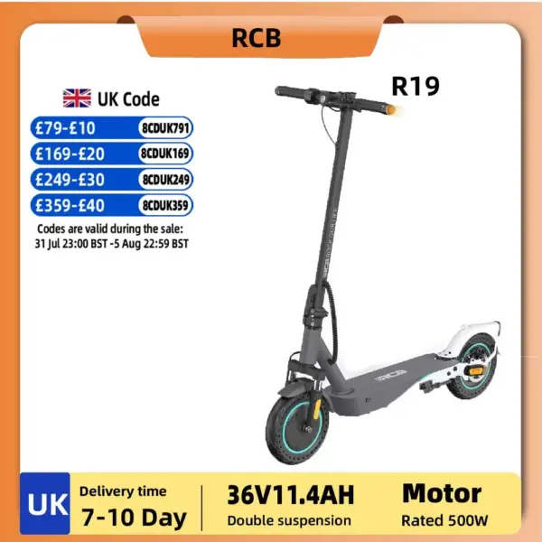 RCB R19 Electric Scooter 500W 36V 11.4Ah E-Scooter For Adult 8.5Inches Tires Foldable City commute Electric Scooters