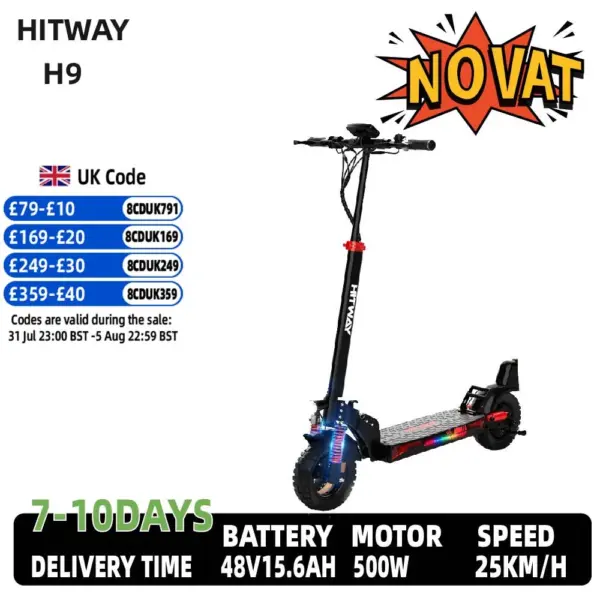 HITWAY H9 Adult EScooter 500W Motor Foldable E-Scooter 48V 15.6AH 10Inch Tire Urban Commuting Electric Scooter
