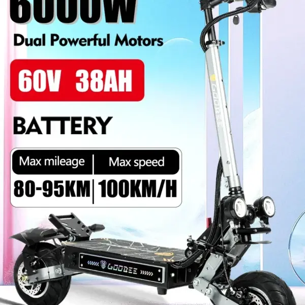 EU 2025 ZO01 PRO 6000W 60V 38AH Dual Motor Electric Scooter 11 Inch Road Tyres Max Speed 95km/h Max Range 95km Foldable Escooter