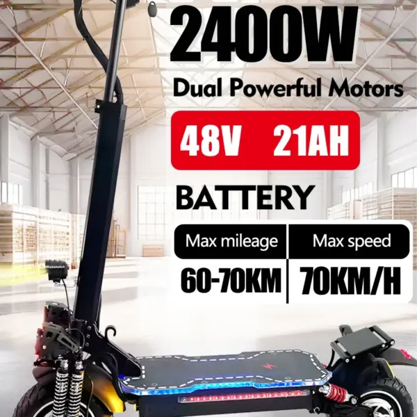 EU 2024 Electric Scooter 2400W Dual Motor 48V 21AH Max Speed 70km/h Max Range 65-75km/h 10 inch off-road tyres foldable Escooter