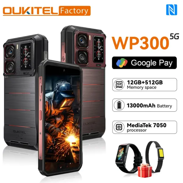 2025 NEW Oukitel WP300 Rugged Phone 6.78" FHD 120Hz Telephone Portable 36GB (12+24) GB+512GB 16000mAh Smartphone 5G Android 15