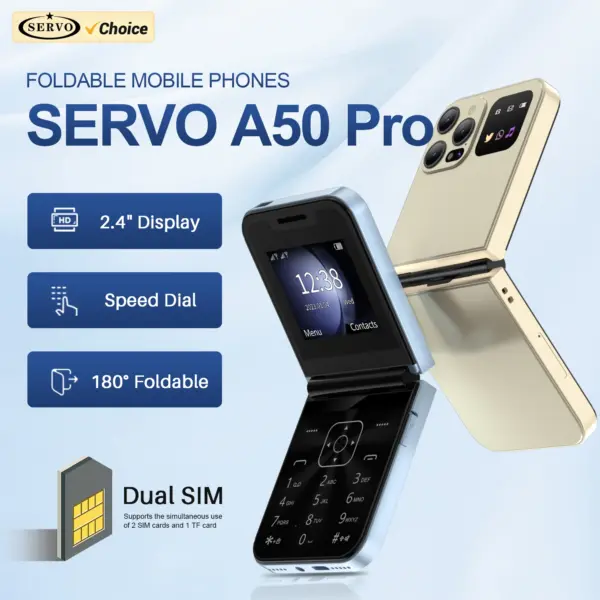 SERVO A50 Pro Flip Mobile Phone 2G GSM Call Recording Speed Dial Torch FM Radio 2.4" Screen Foldable Cellphones Dual SIM Standby
