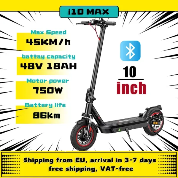 Fast EU Shipping Duty Free iScooter i10max Off-Road Electric Scooter 800W 18Ah 96km Max Range 45km/h Bluetooth Connection