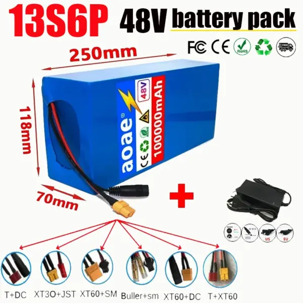 100%New Original 48V 100Ah 13s6p Lithium Battery Pack 48v 100000mAh 2000W Citycoco Motorized Scooter Batteries Built in 50A BMS.