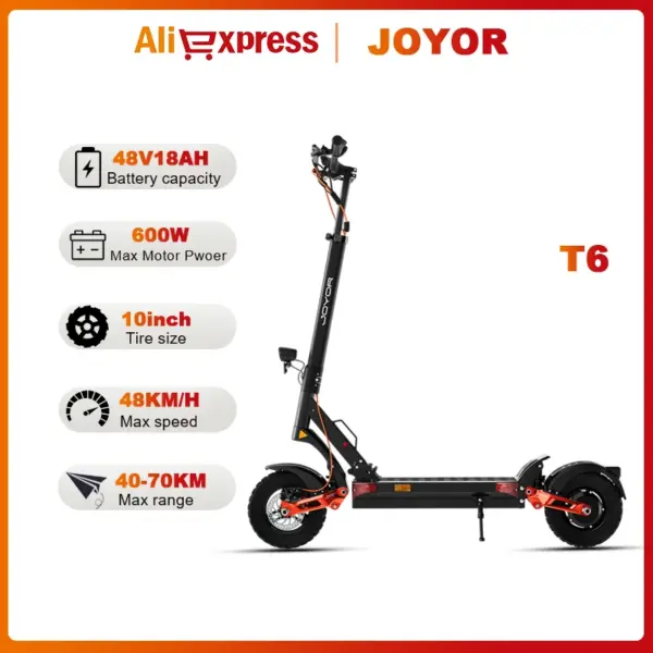 JOYOR T6 Foldable Electric Scooter 600W Motor 48V18AH battery City E-Scooter Maximum speed 48KM/H 10-inch tire Scooters Electric